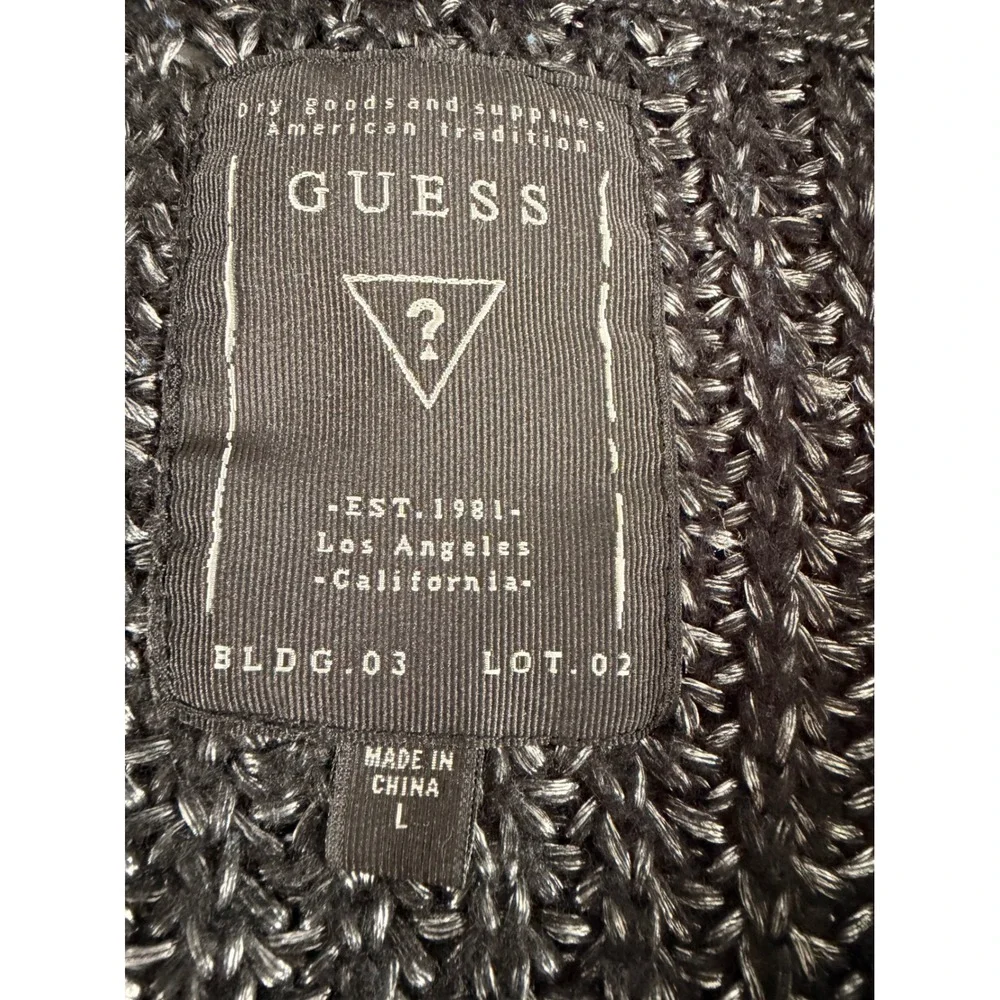 Guess Cardigan Sweater Large Charcoal Gray Double‎ Breasted Shawl Collar Knit